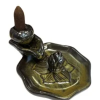 Porte Encens Backflow Céramique Marron Fleurs de Lotus