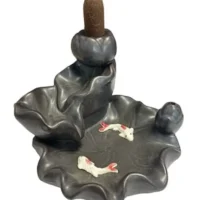 Porte Encens Backflow Céramique Cascade Poissons Koï