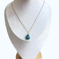 Collier inox ; Turquoise – Pendentif en Acier Inoxydable Doré