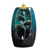 Porte Encens Backflow Céramique bleu et marron Cascade de Feuilles