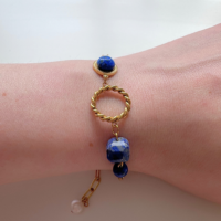 Bracelet inox : Lapis Lazuli avec Pierre d'Eau Douce et Cube