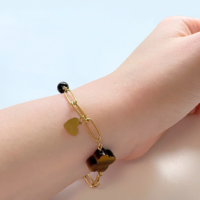 Bracelet inox : Oeil de Tigre avec Croix