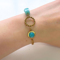 Bracelet inox : Amazonite avec Pierre d'Eau Douce et Cube