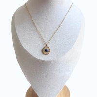 Collier inox ; Lapis-Lazuli – Pendentif Soleil Doré